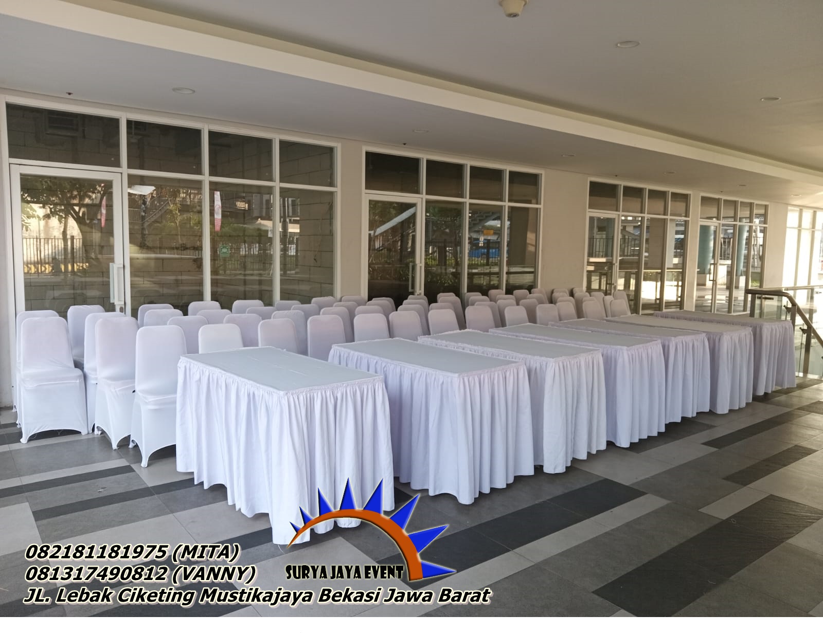 RENTAL MEJA KOTAK COVER SKITING PUTIH JAKARTA BARAT