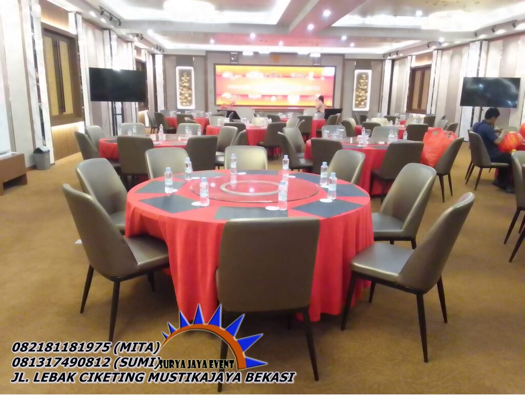 Sewa Meja Bulat D180cm Lengkap Lazy Suzan di Jakarta