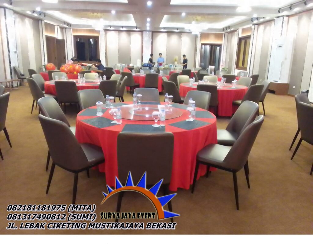 Sewa Meja Bulat D180cm Lengkap Lazy Suzan di Jakarta