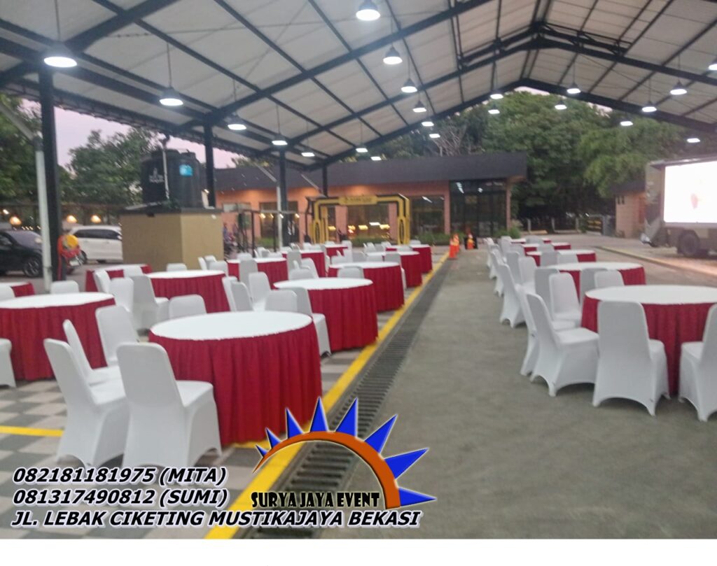 Sewa Round Table Merah Dan Kursi Futura Area Jakarta
