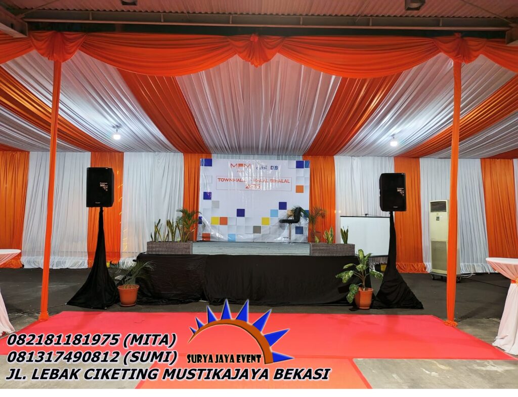 Sewa Tenda Konvensional Dekora Serut Orange Putih di BSD Tangerang
