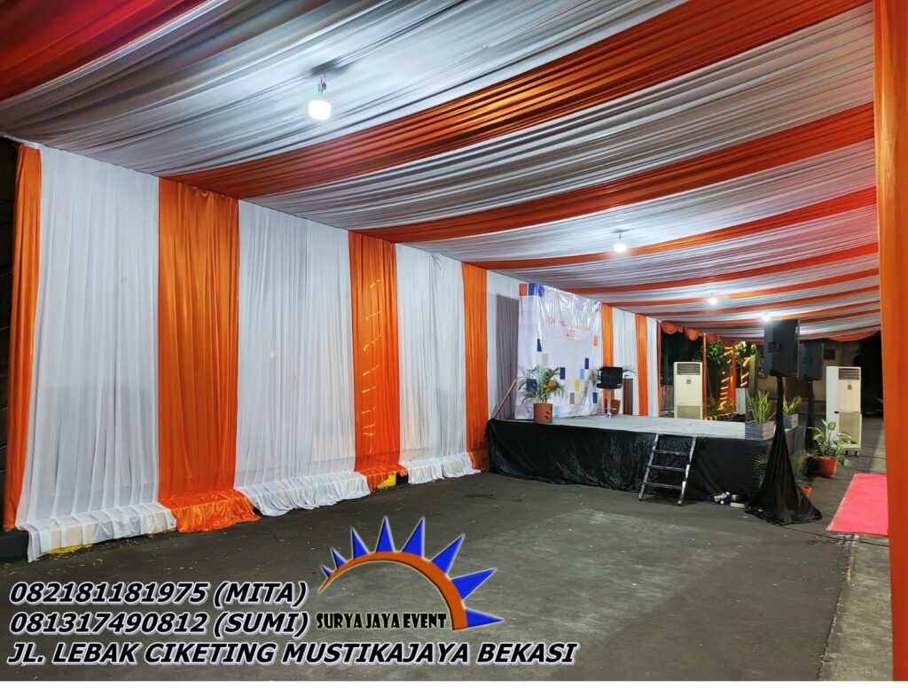 Sewa Tenda Konvensional Dekora Serut Orange Putih di BSD Tangerang