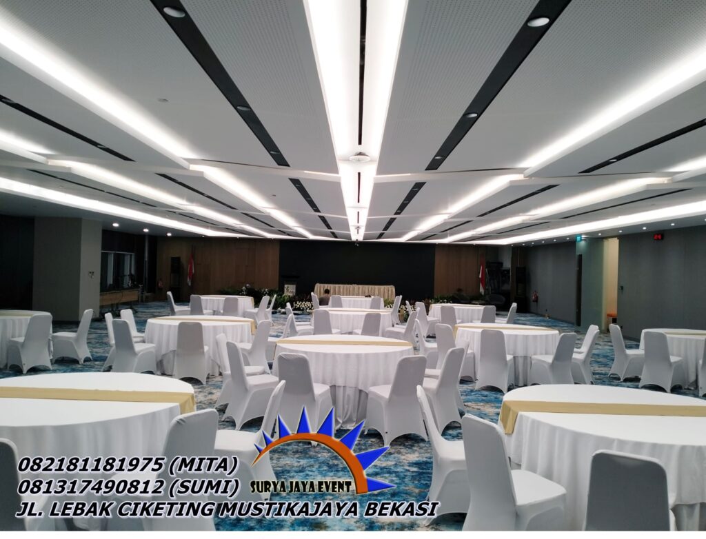 Rental Round Table Cover Putih Bersih Jakarta