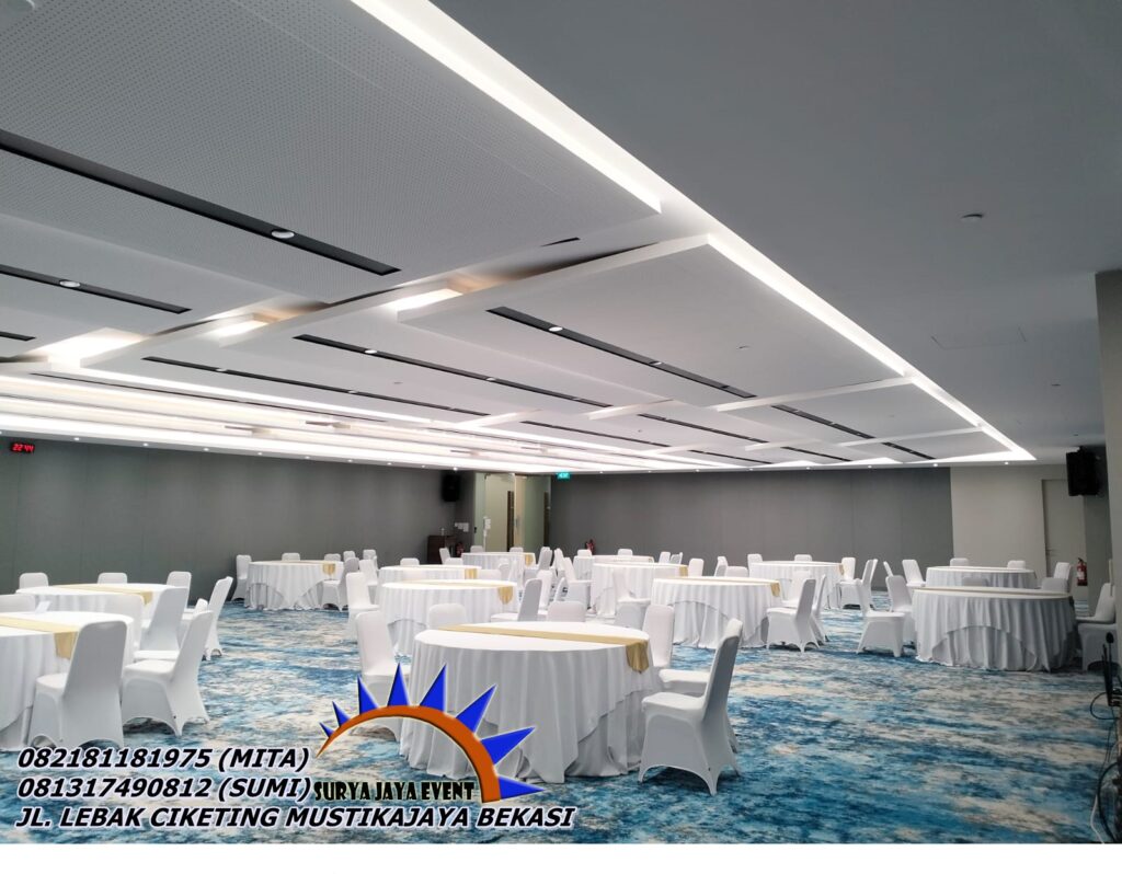 Rental Round Table Cover Putih Bersih Jakarta