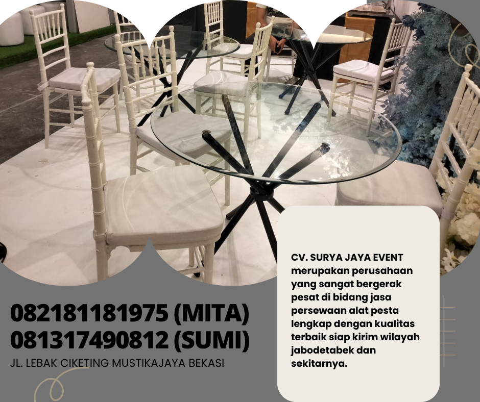 Vendor Sewa Meja Dealing Kaca Set Kursi Tiffany Putih Jakarta