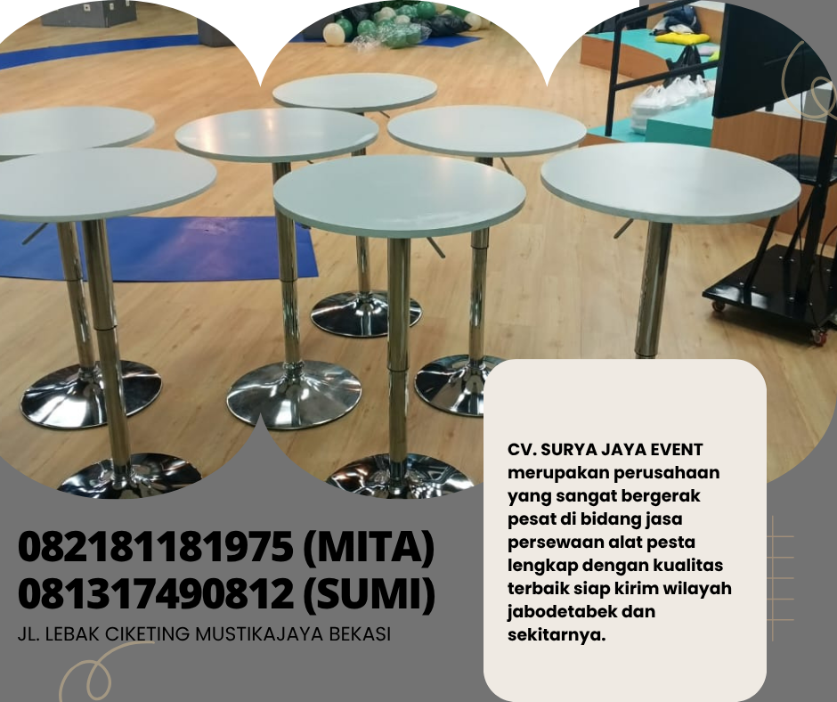 Rental Meja Bar Putih Kaki Stainless Jaksel