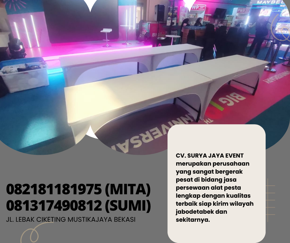 Sewa Meja Ibm Cover Putih Ketat Ukuran 180x45cm Jakarta