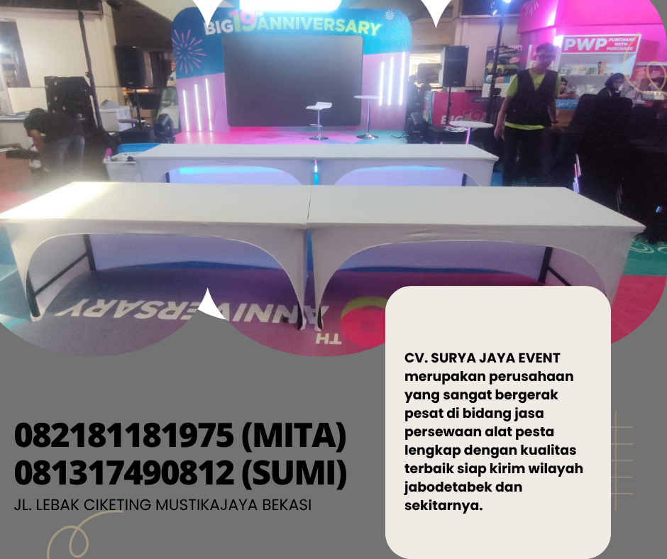 Sewa Meja Ibm Cover Putih Ketat Ukuran 180x45cm Jakarta