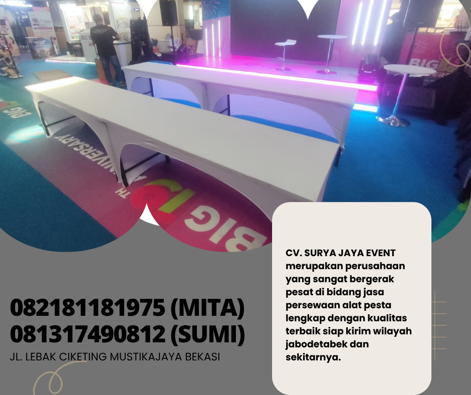Sewa Meja Ibm Cover Putih Ketat Ukuran 180x45cm Jakarta