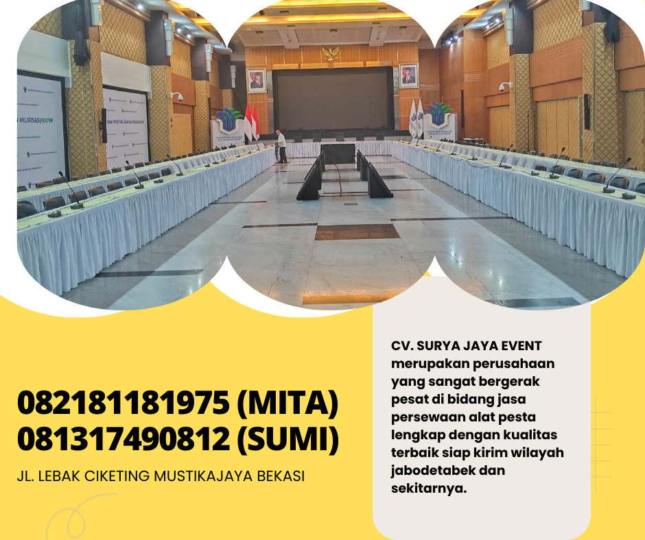 Rental Meja IBm 180x45cm Cover Putih Dan Kursi Susun Bogor