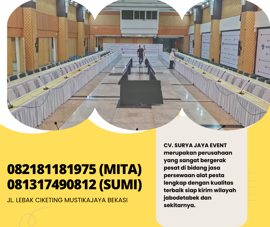 Rental Meja IBm 180x45cm Cover Putih Dan Kursi Susun Bogor
