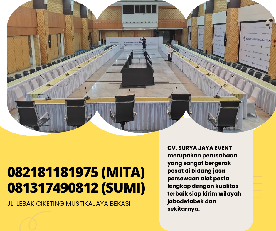 Rental Meja IBm 180x45cm Cover Putih Dan Kursi Susun Bogor