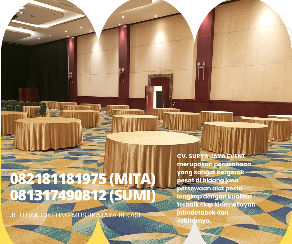 Rental Meja Bulat Cover Gold Area Jakpus