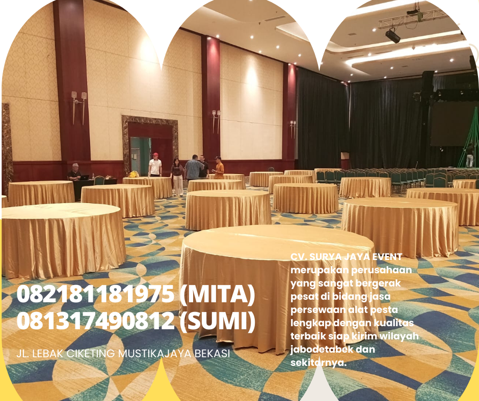Rental Meja Bulat Cover Gold Area Jakpus