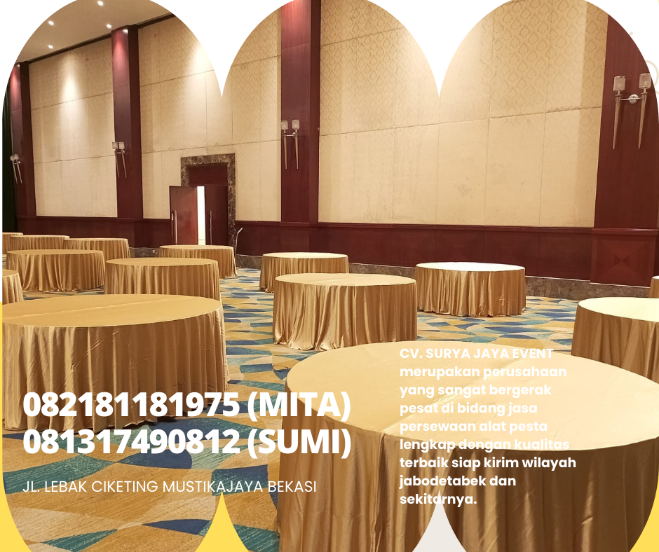 Rental Meja Bulat Cover Gold Area Jakpus