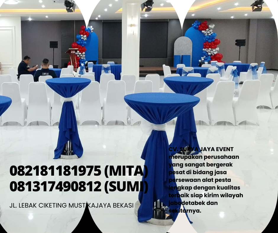 Sewa Meja Barstool Cover Biru Aksesoris Pita Jakarta
