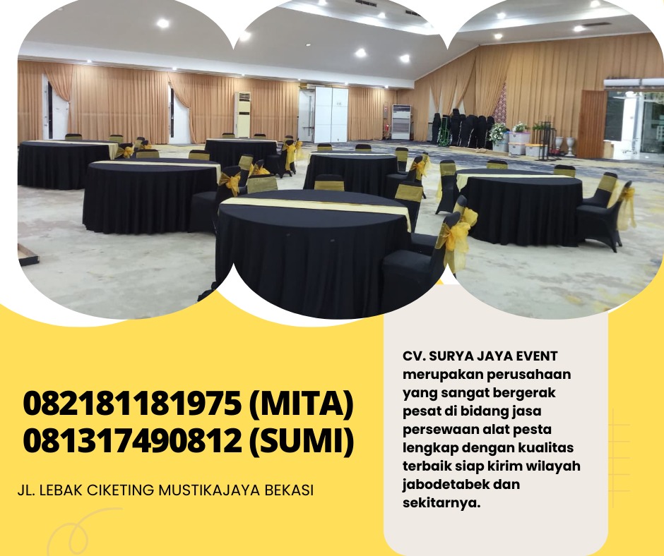LAYANAN SEWA MEJA BUNDAR COVER GOLD AREA BOGOR