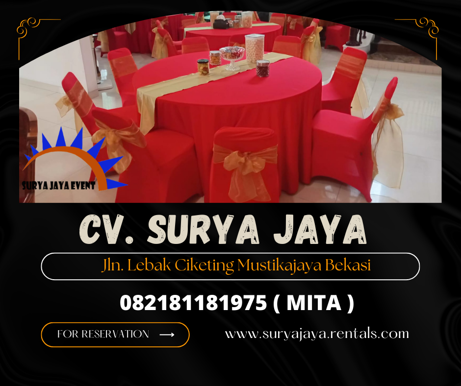 Rental Round Table Dan Kursi Futura Cover Merah Pita Gold Jakarta