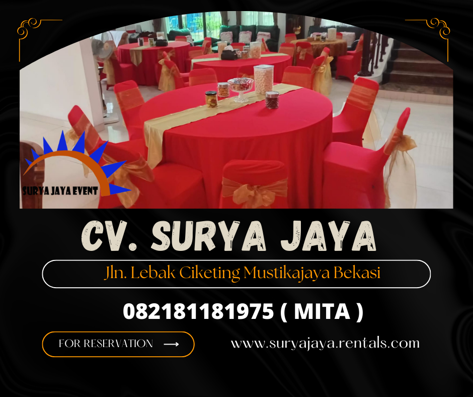 Rental Round Table Dan Kursi Futura Cover Merah Pita Gold Jakarta