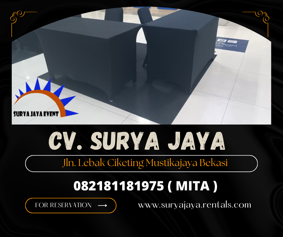 Sewa Meja Cover Ketat Warna Hitam Event Hotel Borobudur Jakarta