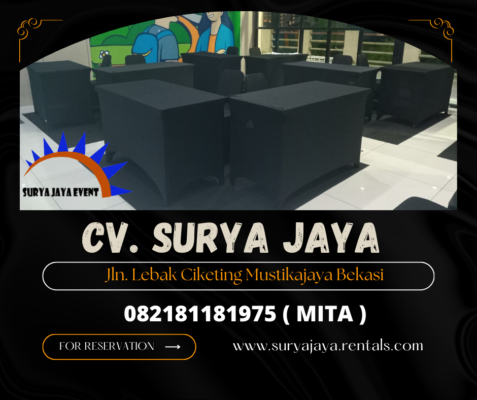 Sewa Meja Cover Ketat Warna Hitam Event Hotel Borobudur Jakarta