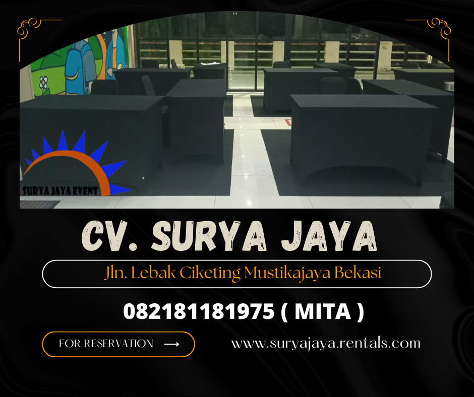 Sewa Meja Cover Ketat Warna Hitam Event Hotel Borobudur Jakarta