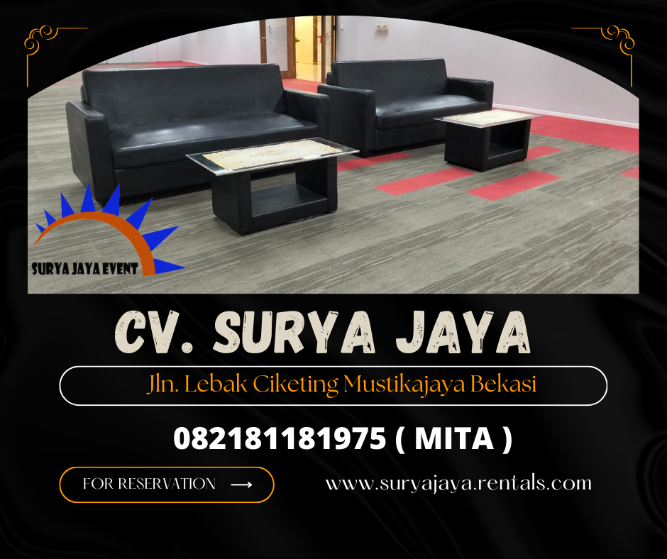 Sewa Sofa Triple Hitam Dan Meja Kaca VIP Jakarta