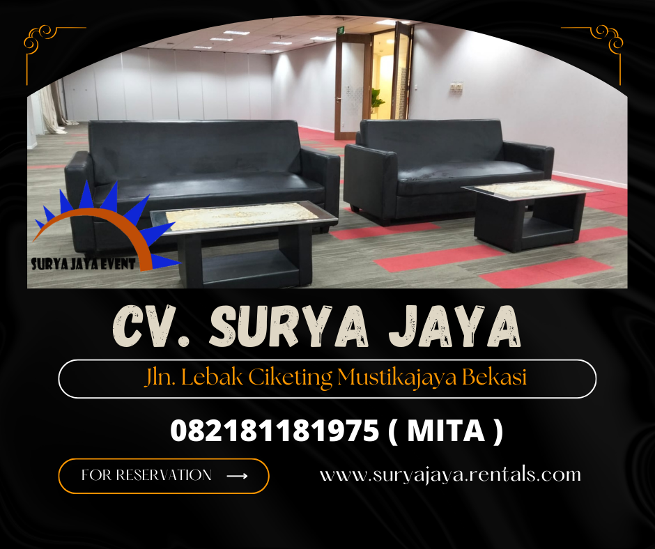 Sewa Sofa Triple Hitam Dan Meja Kaca VIP Jakarta