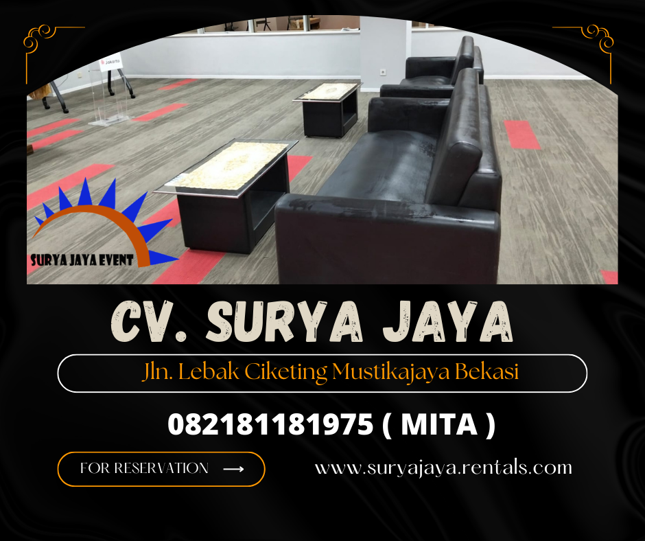 Sewa Sofa Triple Hitam Dan Meja Kaca VIP Jakarta
