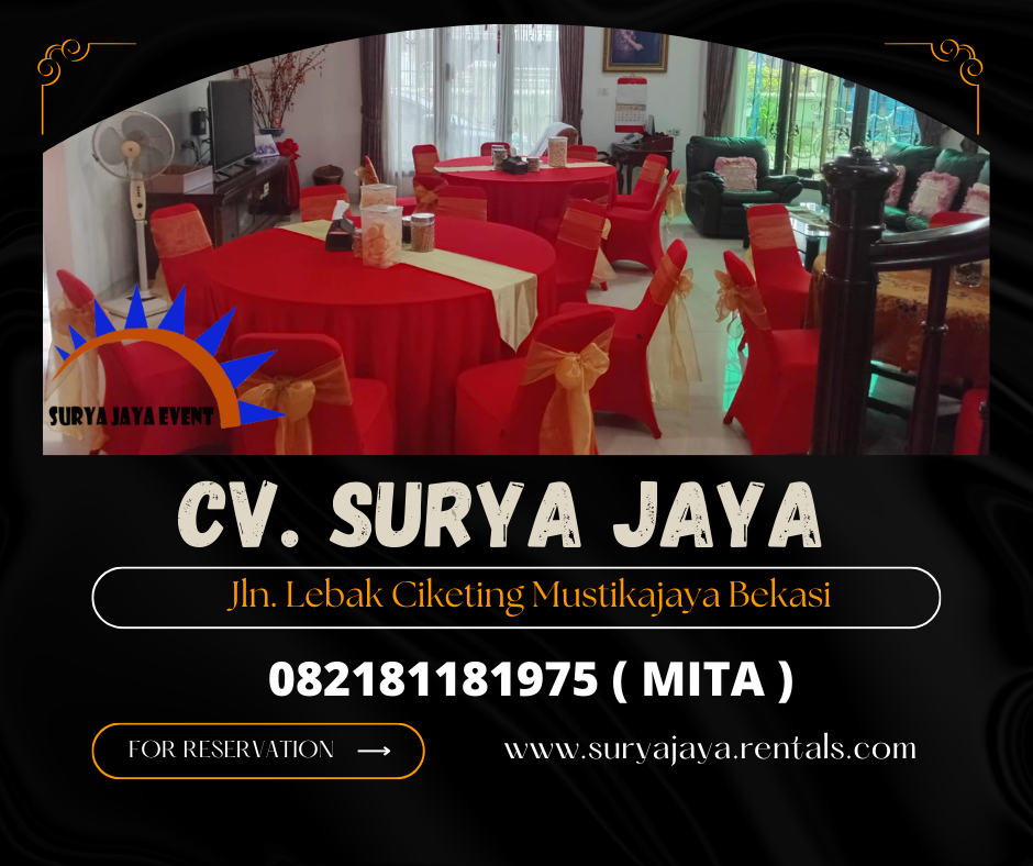 Rental Round Table Dan Kursi Futura Cover Merah Pita Gold Jakarta