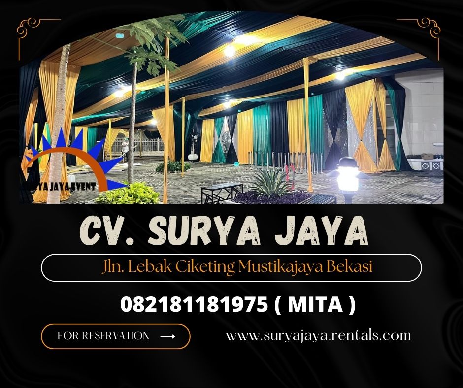 Rental Tenda Dekor Type Serut Kain Hitam Gold Jakarta
