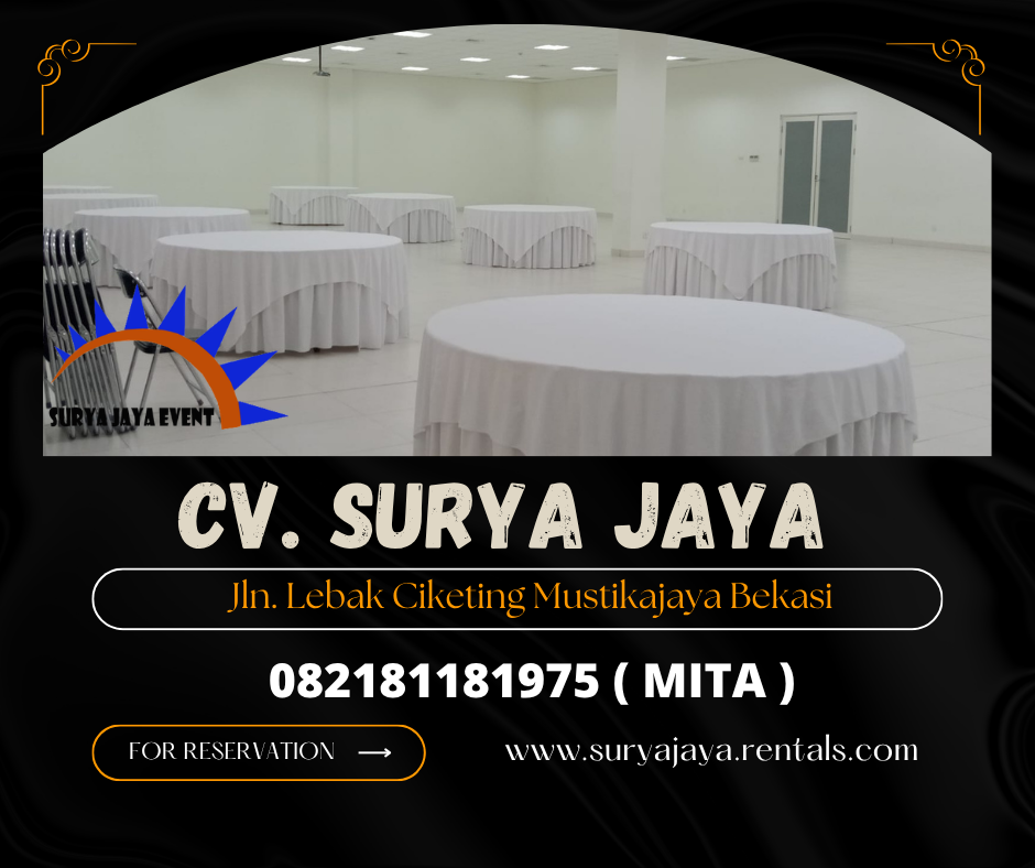 DISEWAKAN MEJA BUNDAR COVER PUTIH DI JAKARTA