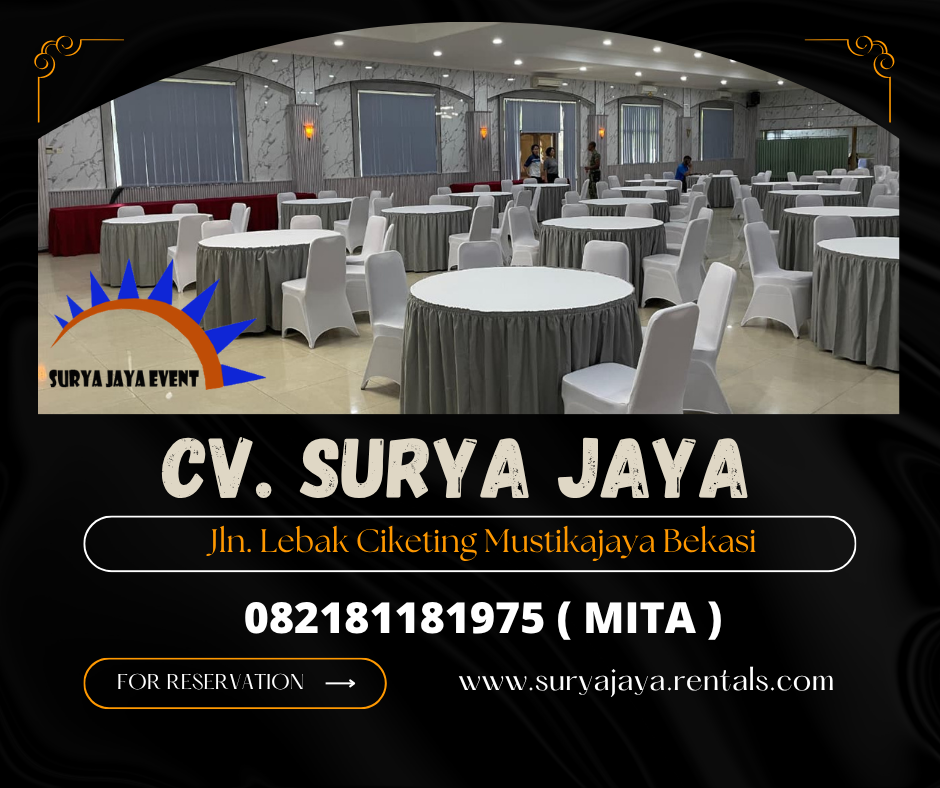 Sewa Round Table Cover Taplak Putih Skirting Abu-Abu Jakarta 