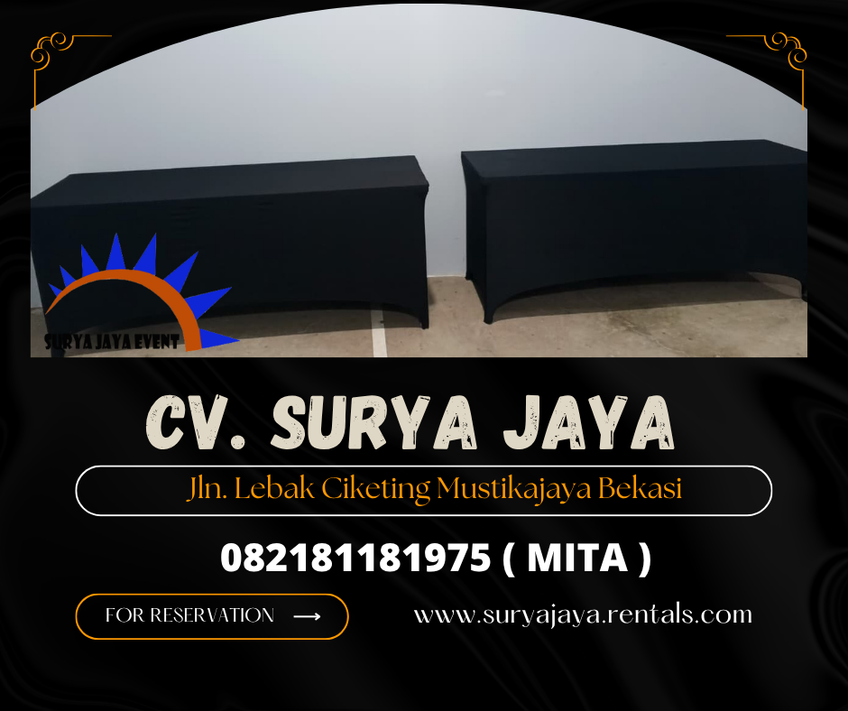 Sewa Meja Ibm 180x90cm Taplak Tebar Putih Jakarta