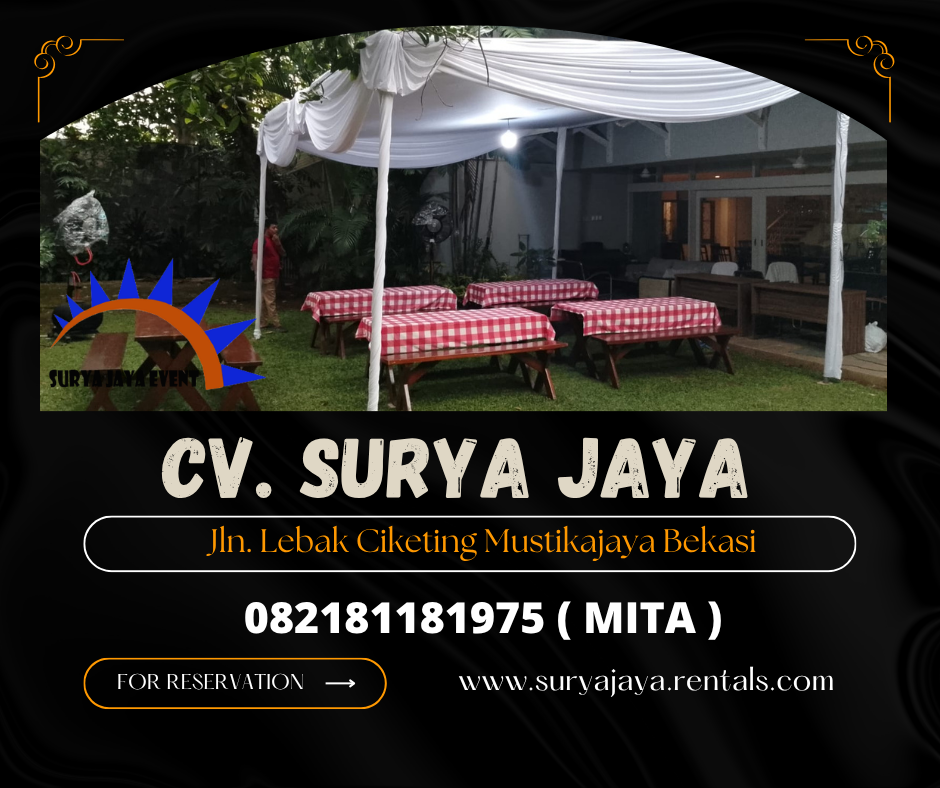 Sewa Tenda Plafon Putih,Meja Taman Cover Motif Kotak Jaksel
