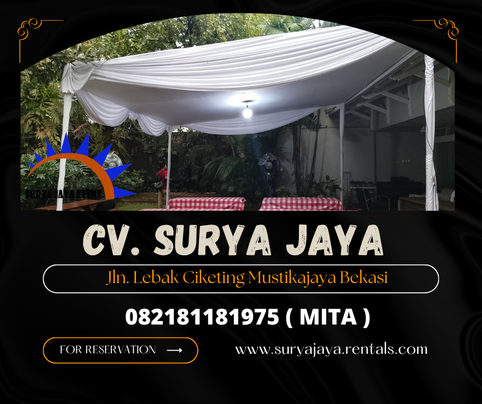 Sewa Tenda Plafon Putih,Meja Taman Cover Motif Kotak Jaksel