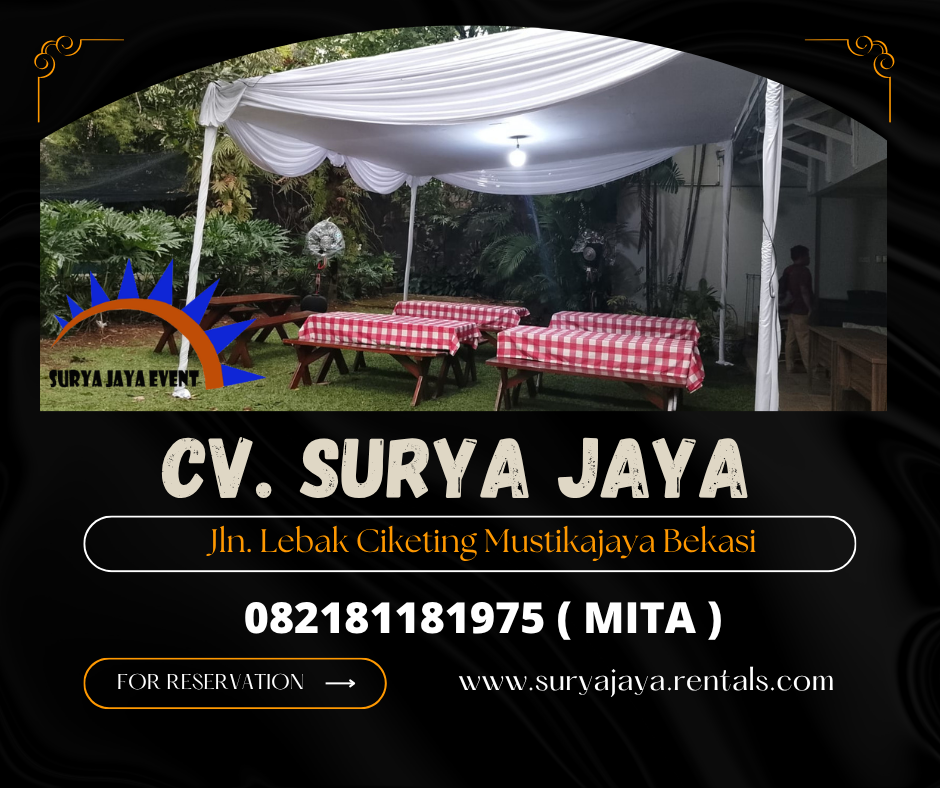 Sewa Tenda Plafon Putih,Meja Taman Cover Motif Kotak Jaksel