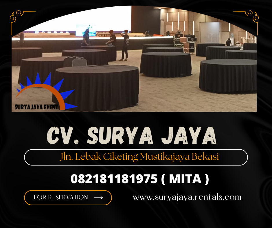 Sewa Meja Bundar Taplak Hitam Event Q-Bic BSD