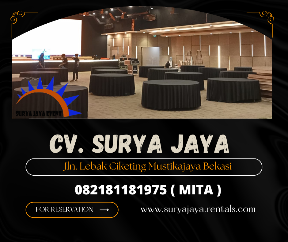 Sewa Meja Bundar Taplak Hitam Event Q-Bic BSD