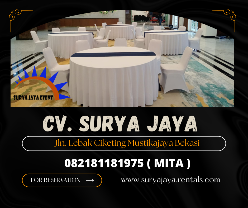 Rental Round Table,Kursi Cover Putih Deltamas Cikarang