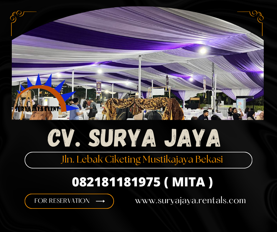 Sewa Tenda Serut Kain Dekorasi Putih Ungu Jakarta