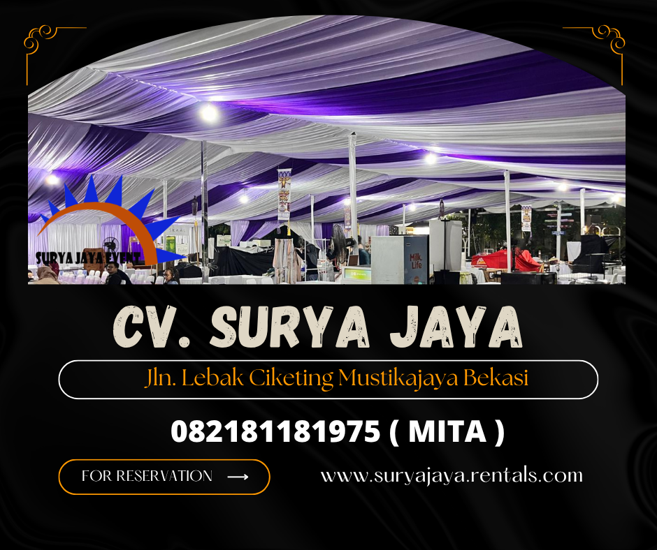 Sewa Tenda Serut Kain Dekorasi Putih Ungu Jakarta